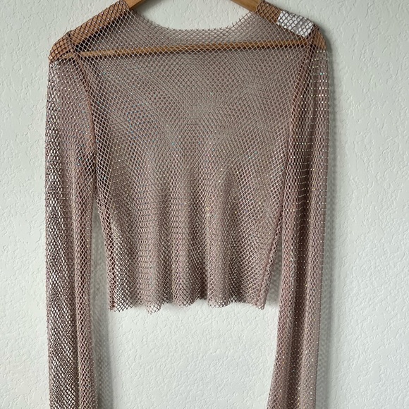 ASOS Sheer Rhinestone Mesh Long Sleeve Top - Picture 4 of 4